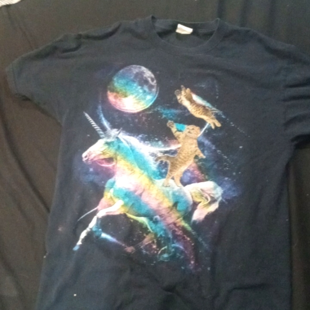 Fruit of the Loom Rainbow Cat and Unicorn Space Tee